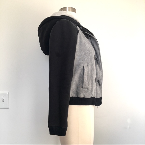 Fluffy Faux Fur Lined Zip Hoodie Jacket Black Grey - Picture 8 of 12